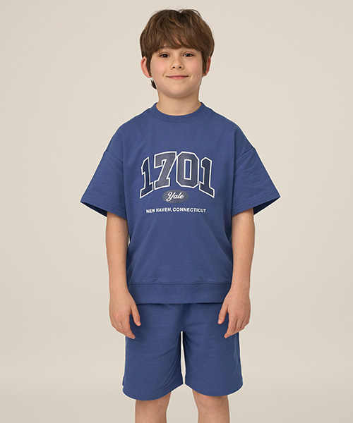 [예일키즈] 바시티 아트웍 반팔 스웻 상하세트 A5M021_멜란지화이트 120